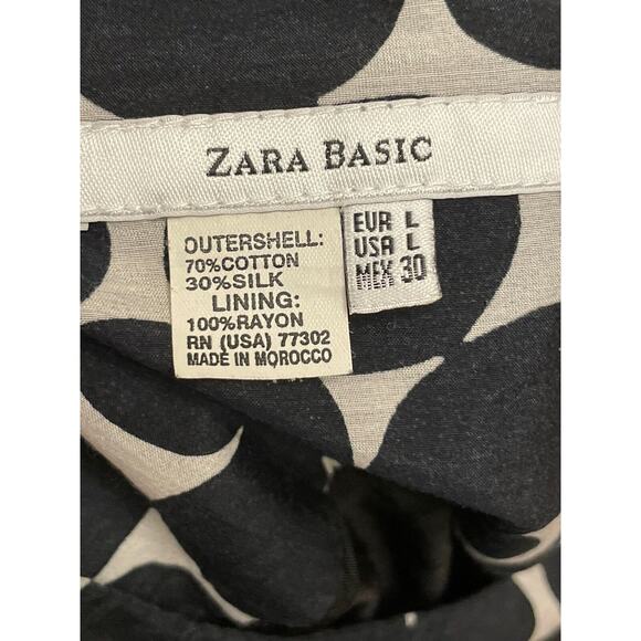 Zara Basic Silk Cotton Midi Skirt Size Large Pleated Black White Dot Flowy READ - Picture 3 of 6